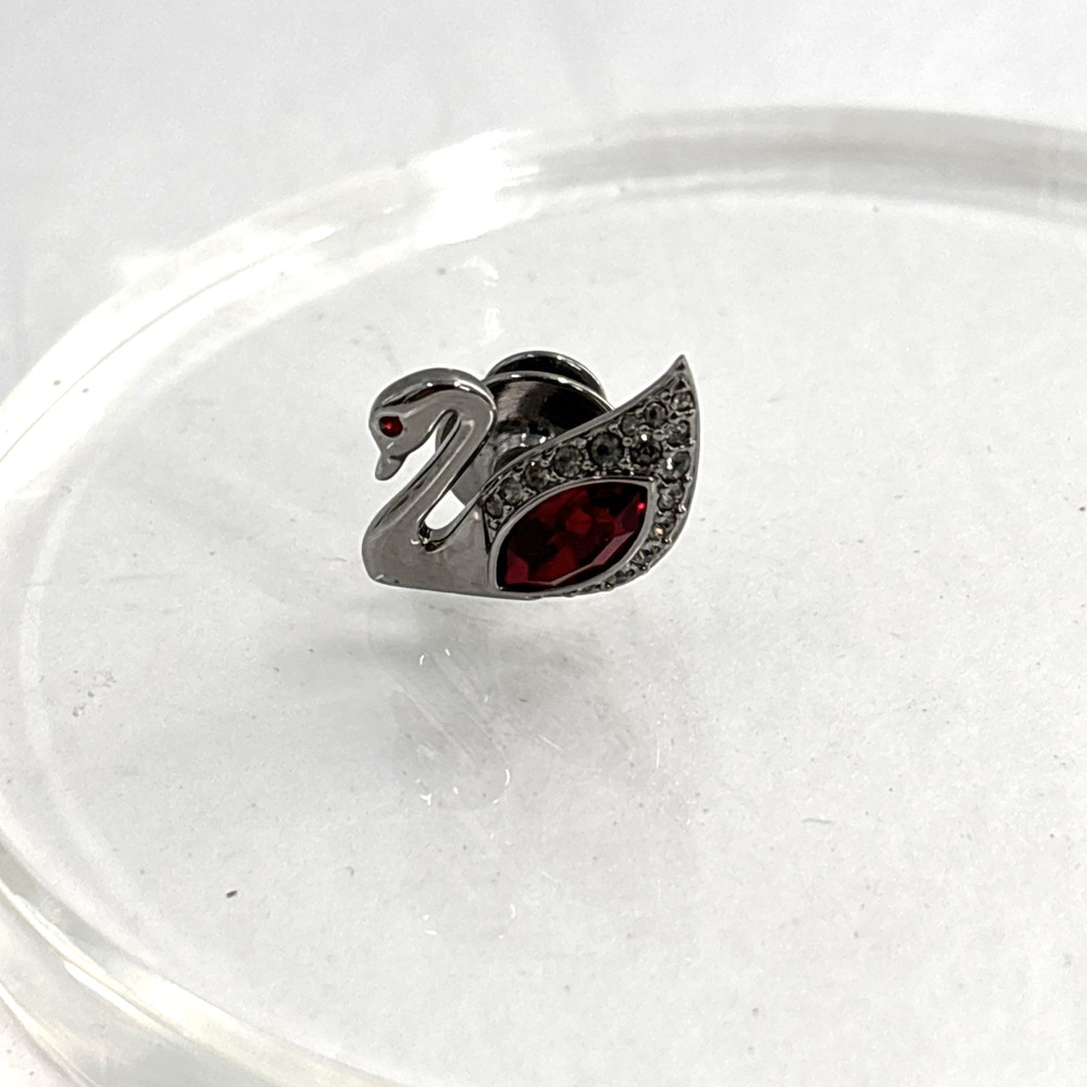 Swarovski Red Crystal Silver Tone Swan Lapel Pin Tie Tack - Picture 2 of 9